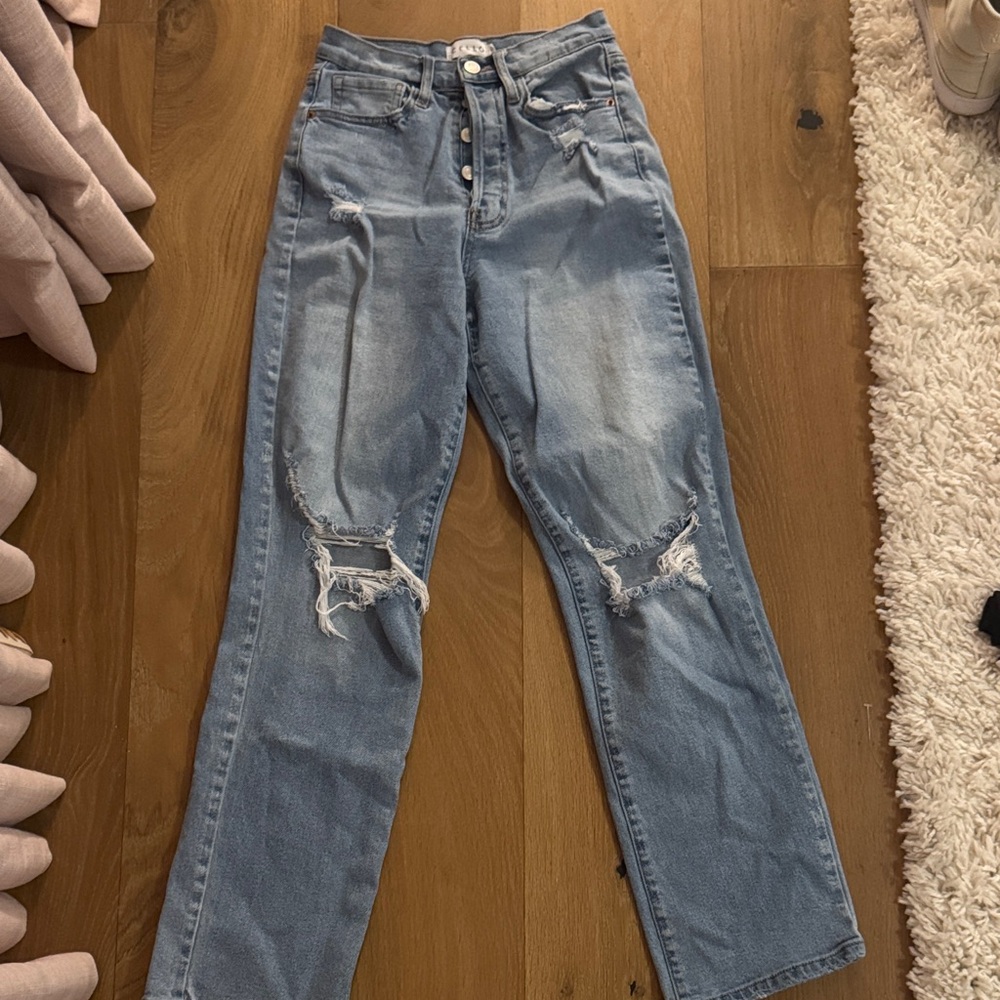 Cello Light Blue Distressed Women's Straight Leg Jeans